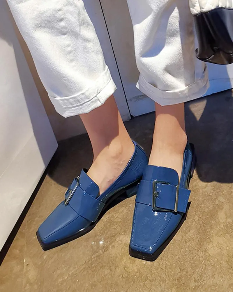Buckled Square Toe Chunky Loafers
