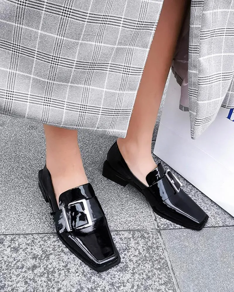 Buckled Square Toe Chunky Loafers