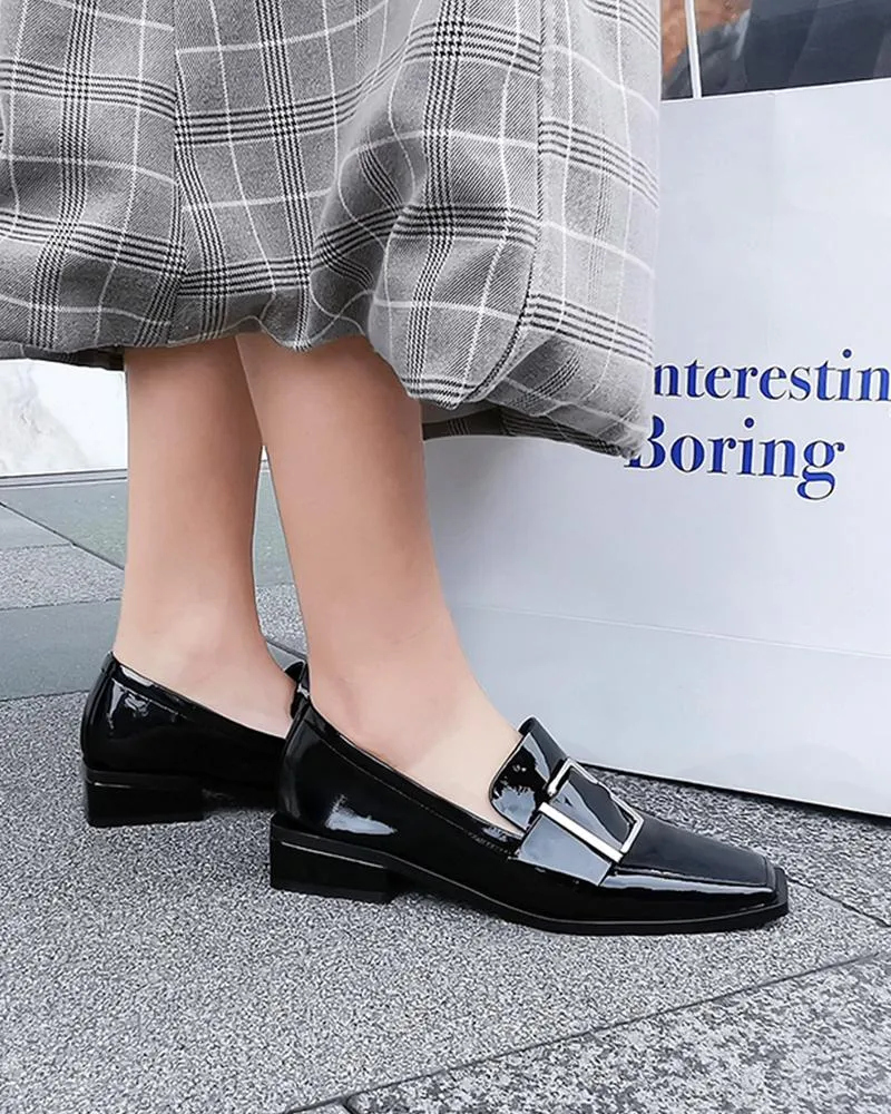 Buckled Square Toe Chunky Loafers