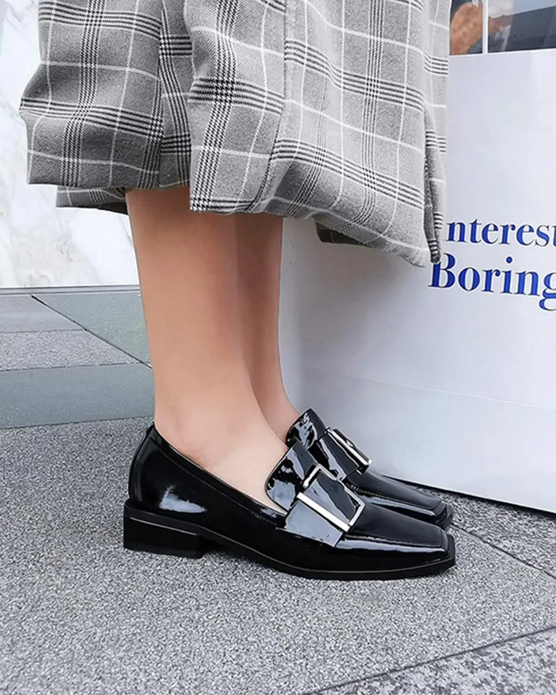 Buckled Square Toe Chunky Loafers
