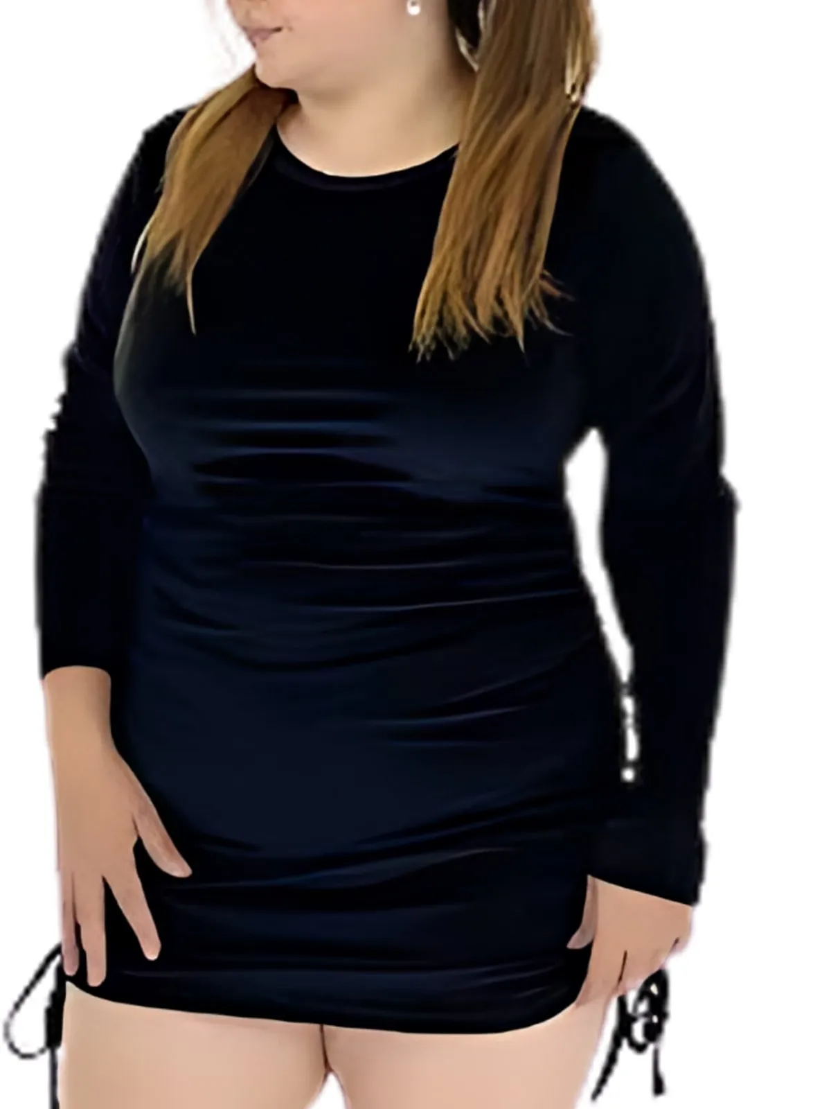 Buttery Soft Velvet Ruched Side Drawstring Long Sleeve Mini Dress – Antique Pink Black