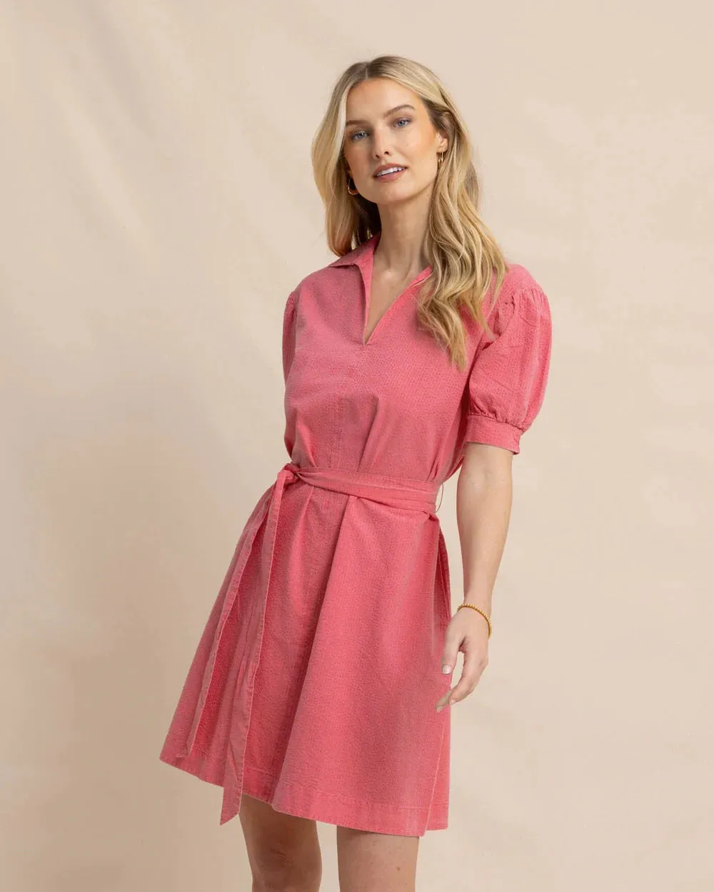 CALAN SEERSUCKER DRESS ROSE PINK