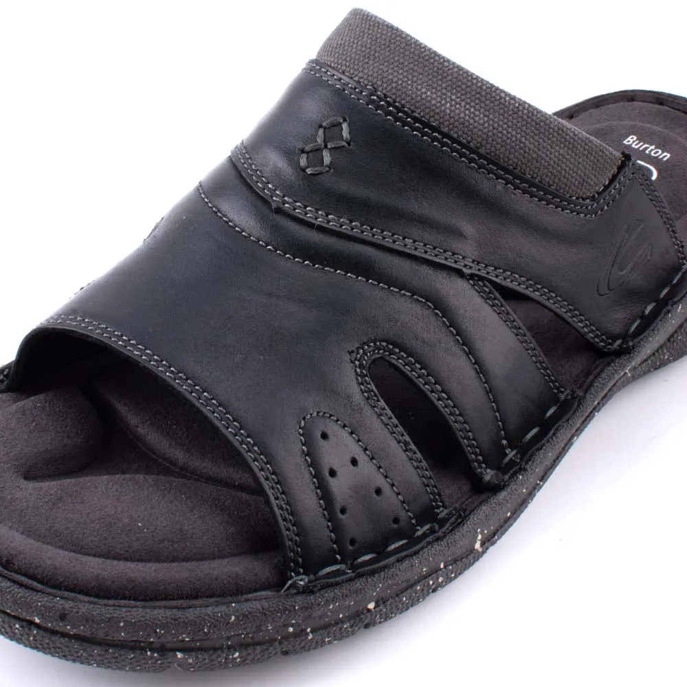 camel active Leather Slip On Front Panel Sandals Men Black BURTON - 892408-ES1SV-1
