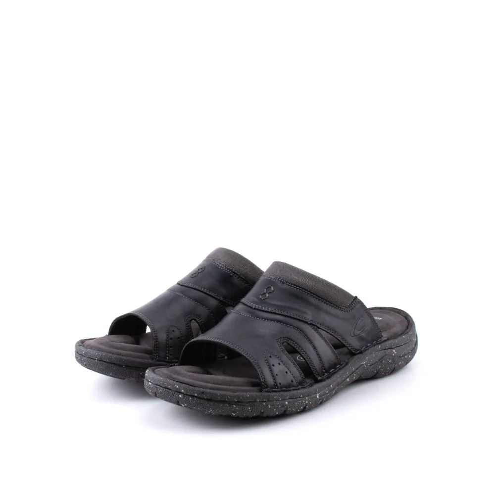 camel active Leather Slip On Front Panel Sandals Men Black BURTON - 892408-ES1SV-1