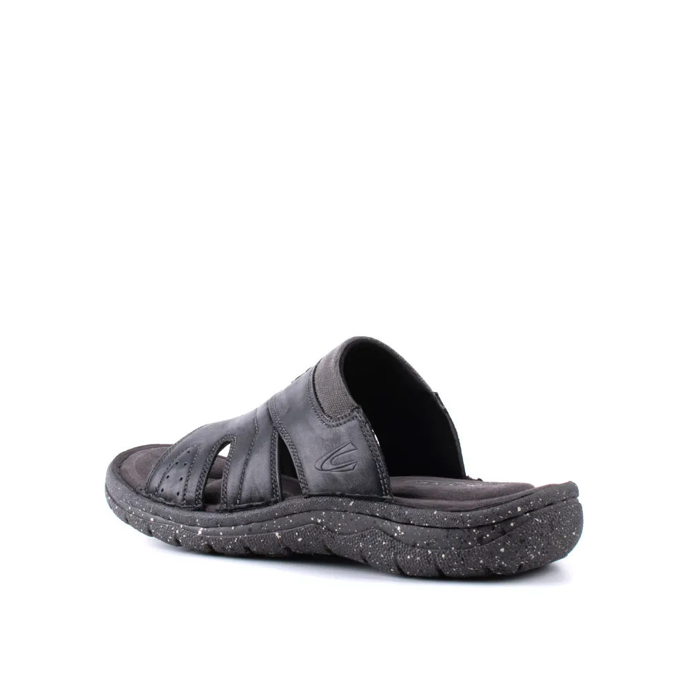 camel active Leather Slip On Front Panel Sandals Men Black BURTON - 892408-ES1SV-1