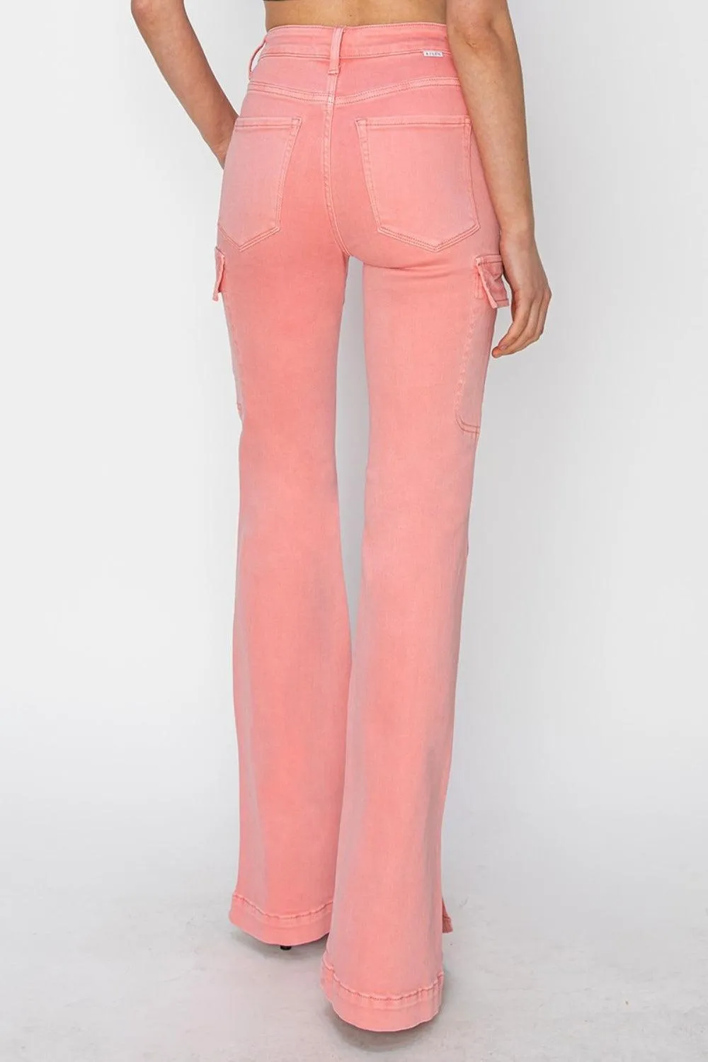 Cargo Bootcut Jeans Pink RISEN High Rise Side Slit Denim Pants