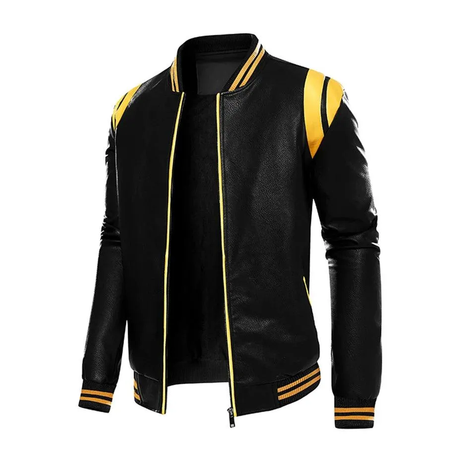 Casual Patchwork Faux Leather Jacket - Perfect for Spring and Autumn