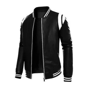 Casual Patchwork Faux Leather Jacket - Perfect for Spring and Autumn