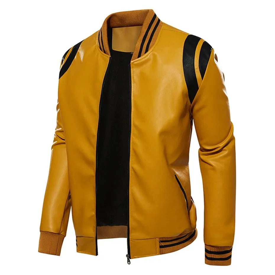 Casual Patchwork Faux Leather Jacket - Perfect for Spring and Autumn