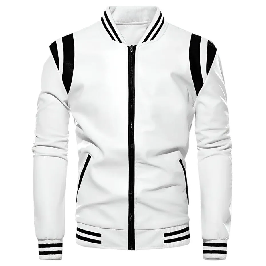 Casual Patchwork Faux Leather Jacket - Perfect for Spring and Autumn