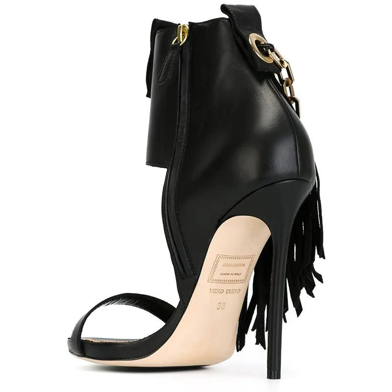 Chain and Zipper Decorate Open Toe Stiletto High Heel Sandals
