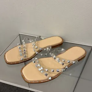 Clear/ Silver Studded Strap Sandals 6