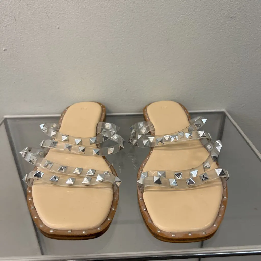 Clear/ Silver Studded Strap Sandals 6