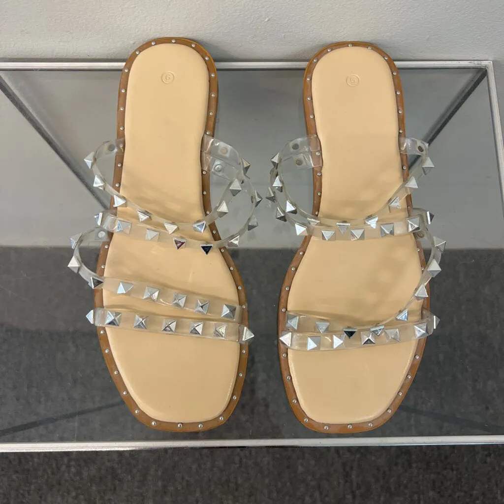 Clear/ Silver Studded Strap Sandals 6