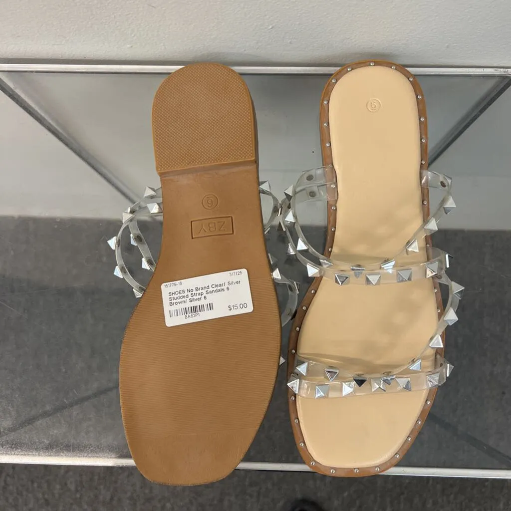 Clear/ Silver Studded Strap Sandals 6