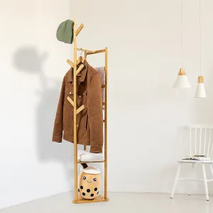 Clothes Coat Rack Wooden Tree Garment Stand Shelf Hanger with Hooks