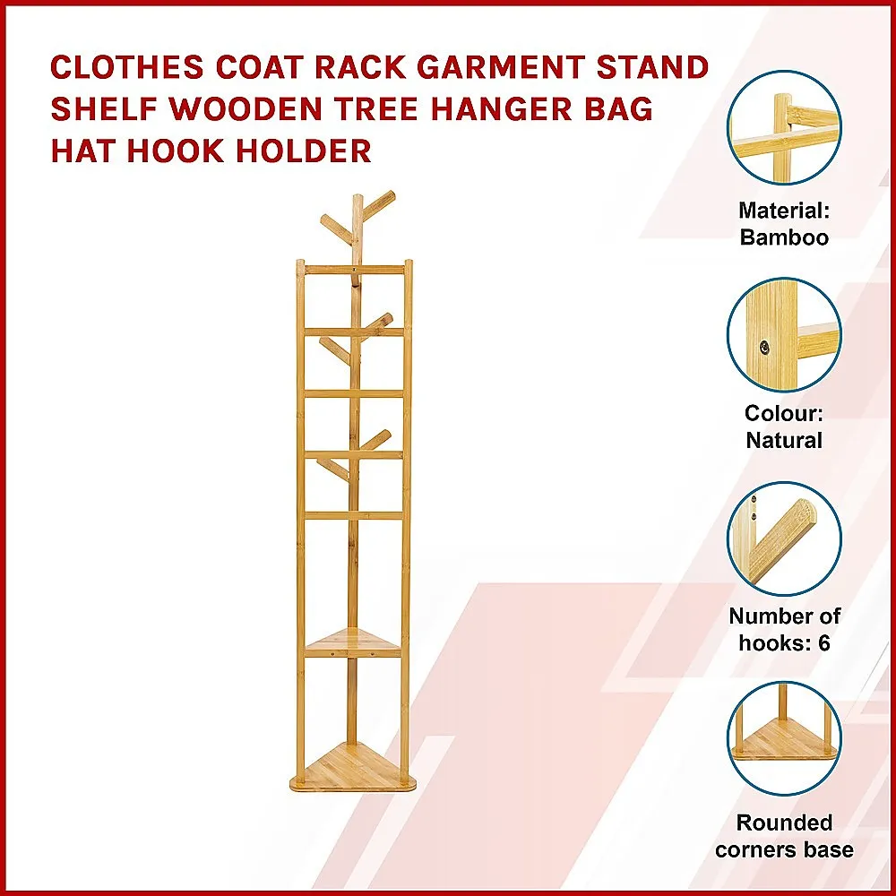 Clothes Coat Rack Wooden Tree Garment Stand Shelf Hanger with Hooks