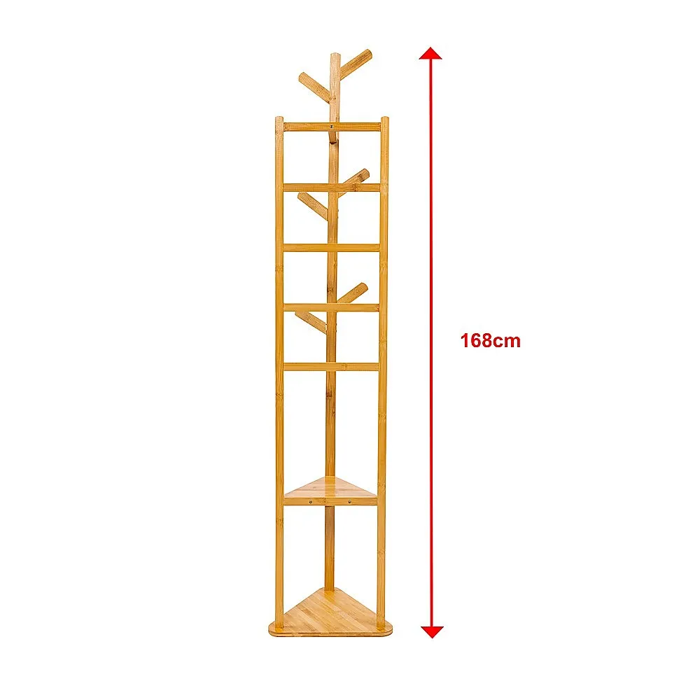Clothes Coat Rack Wooden Tree Garment Stand Shelf Hanger with Hooks