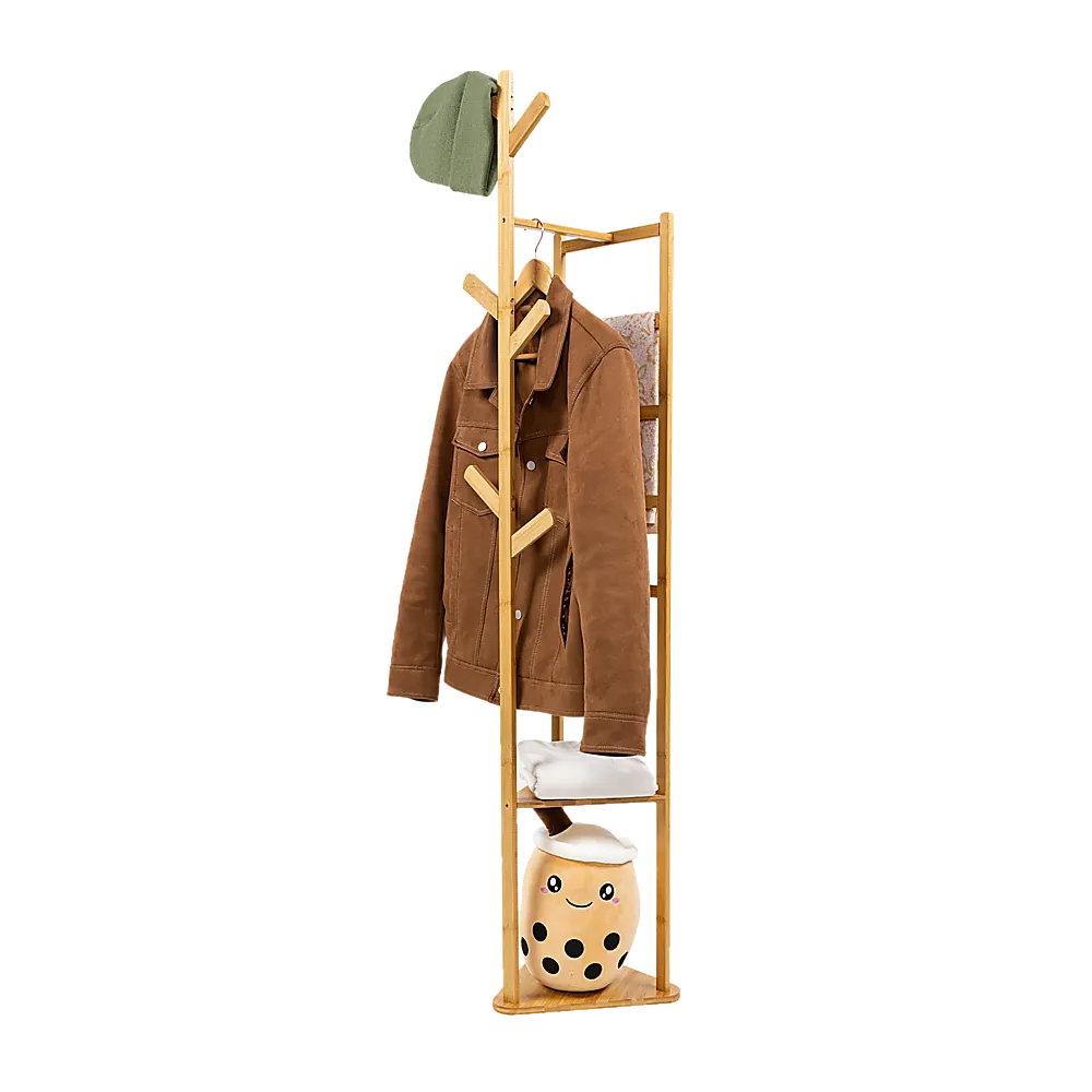 Clothes Coat Rack Wooden Tree Garment Stand Shelf Hanger with Hooks
