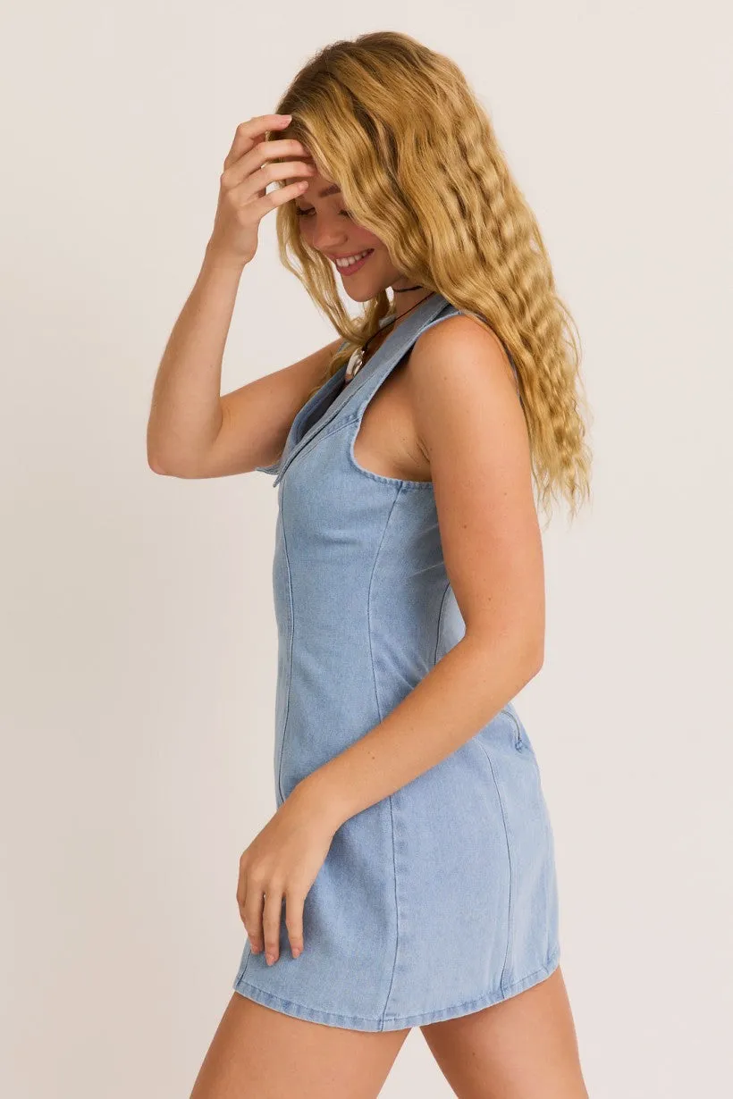 Collared Sleeveless Denim Dress
