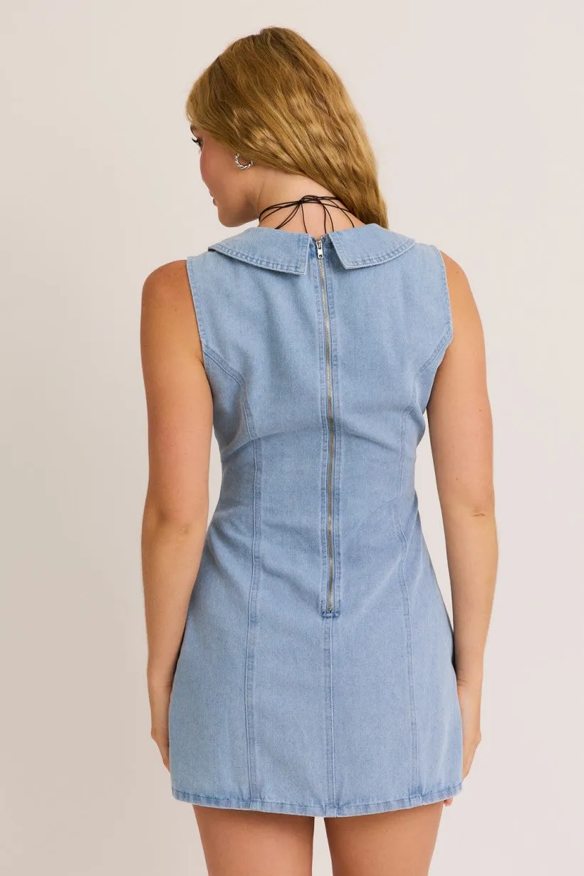 Collared Sleeveless Denim Dress