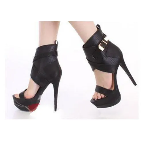 Color Block Belt Buckle Stiletto High Heel Ankle Boot Sandals