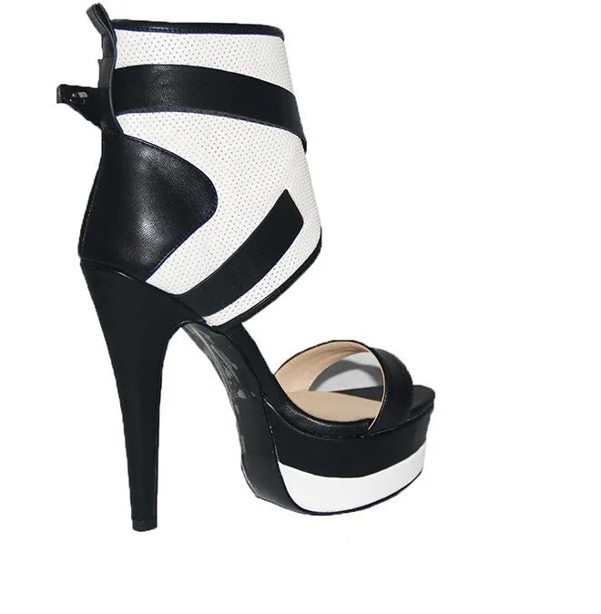 Color Block Belt Buckle Stiletto High Heel Ankle Boot Sandals