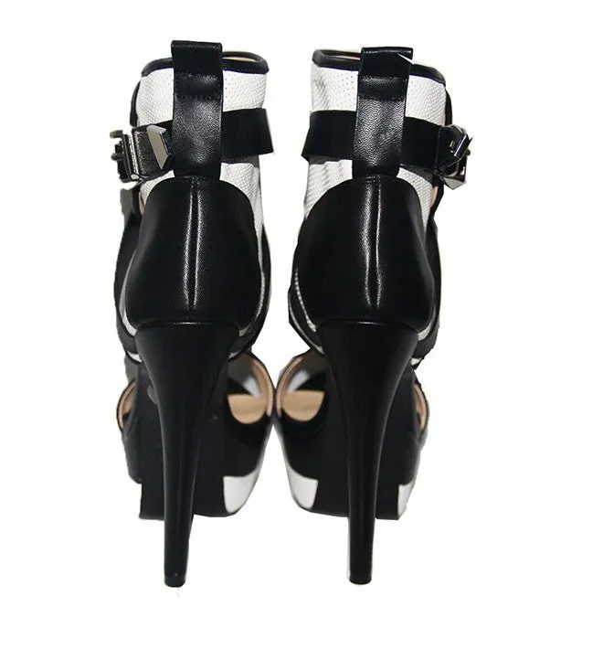 Color Block Belt Buckle Stiletto High Heel Ankle Boot Sandals
