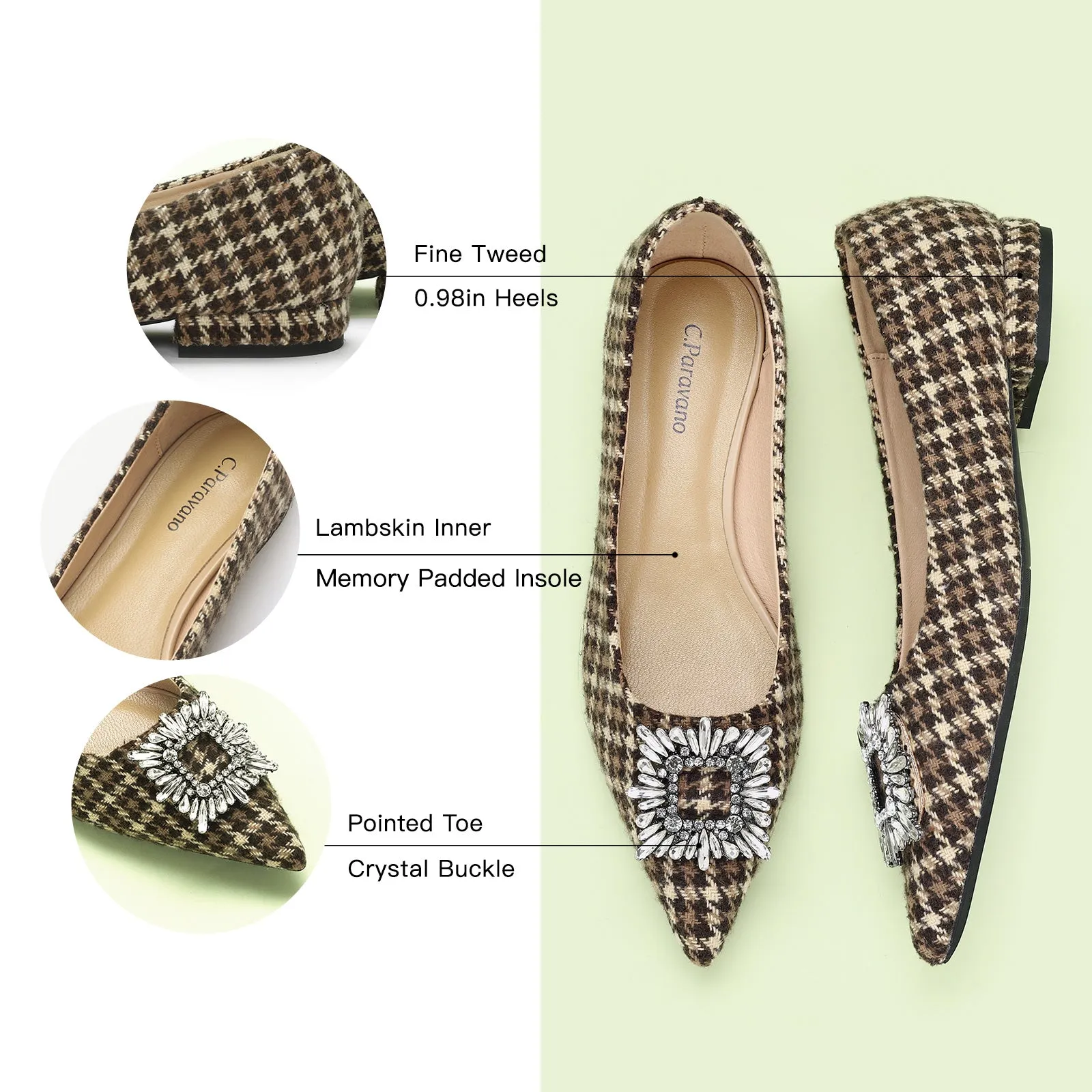 Crystal Buckle Tweed Flats (Aida)