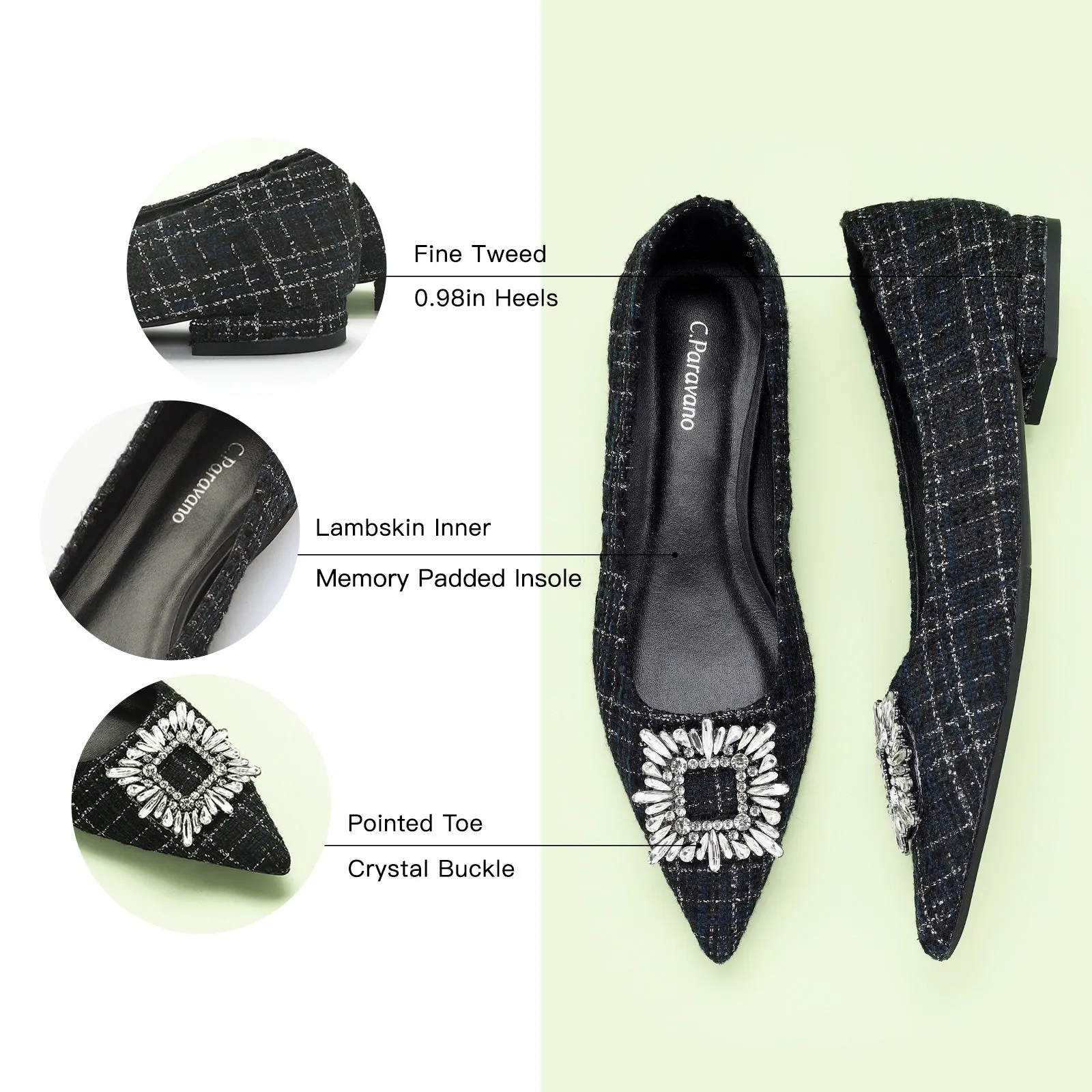 Crystal Buckle Tweed Flats (Aida)