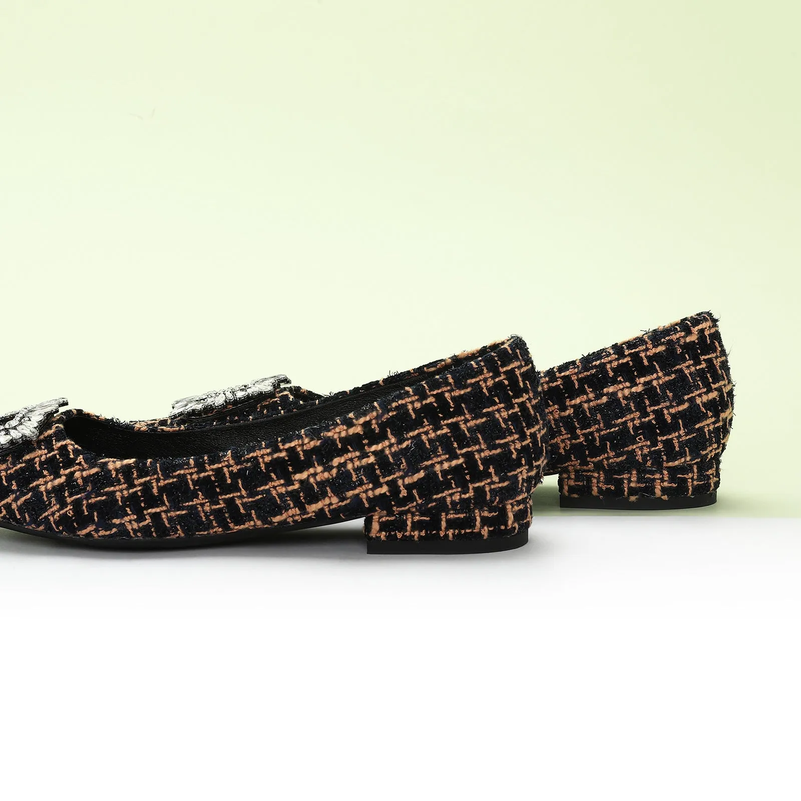 Crystal Buckle Tweed Flats (Aida)
