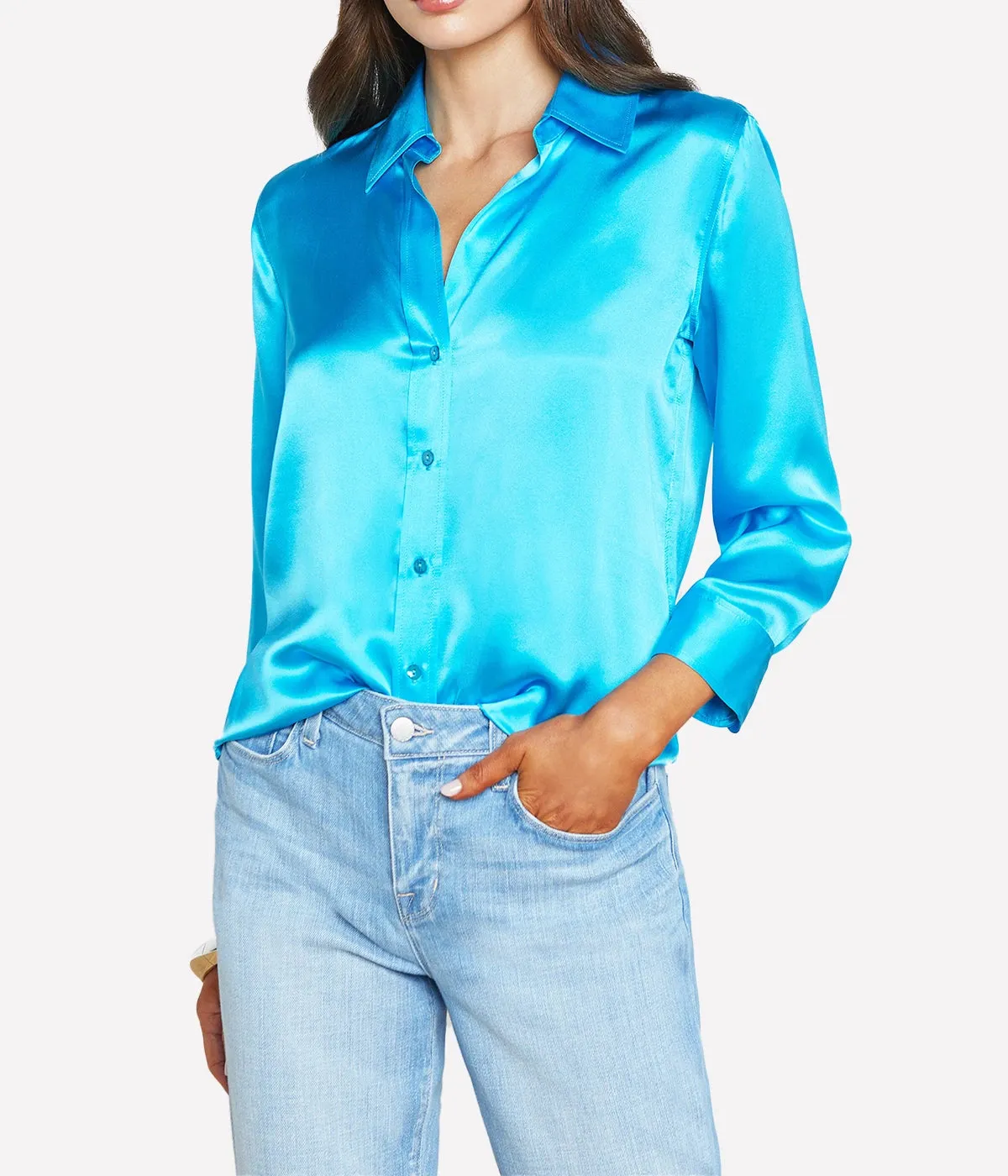 Dani 3/4 Sleeve Blouse in Bright Aqua