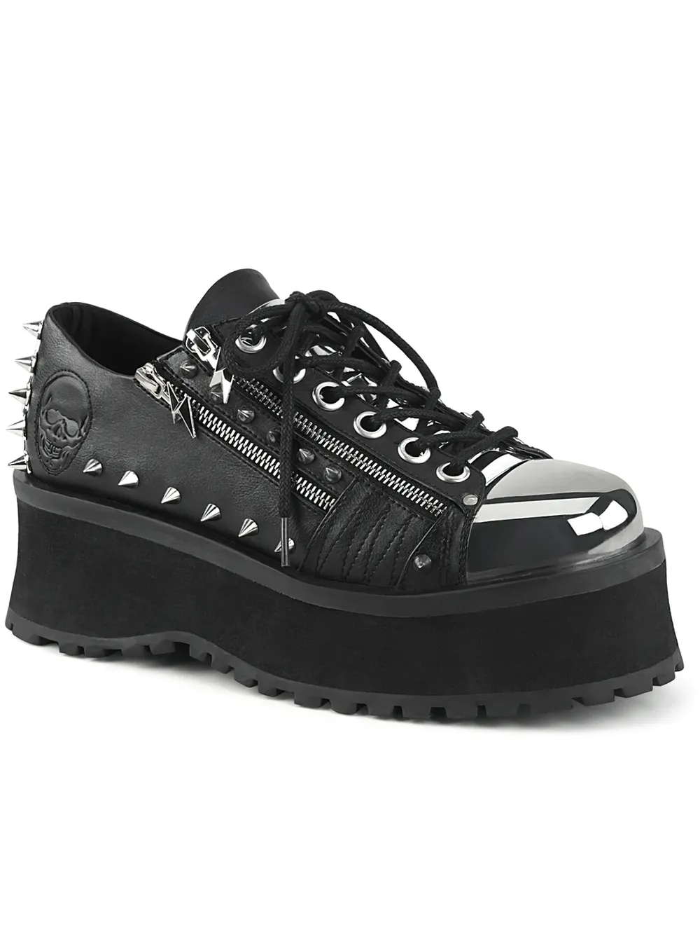 DEMONIA Studded Lace-Up Platform Sneakers with Metal Toe Cap