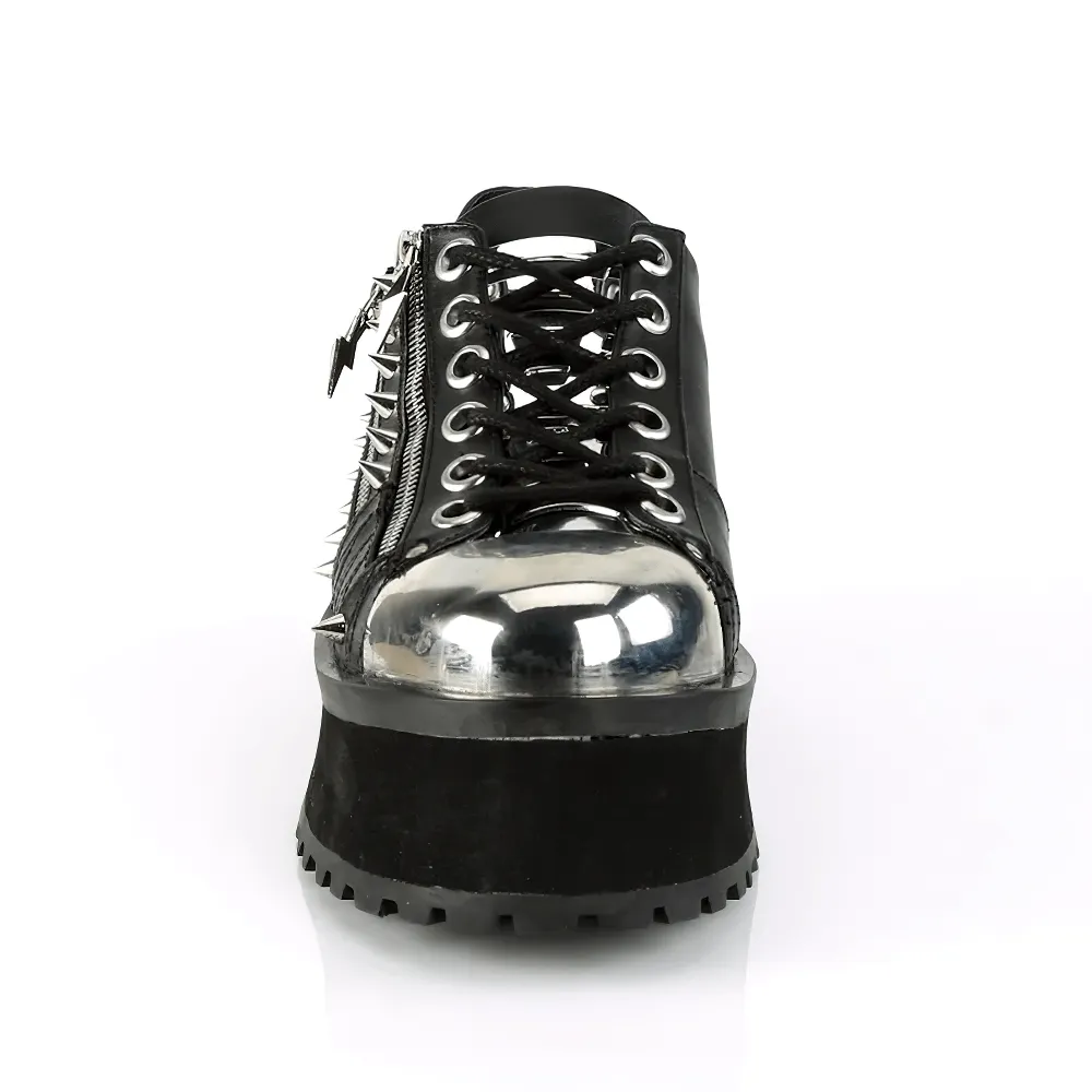 DEMONIA Studded Lace-Up Platform Sneakers with Metal Toe Cap