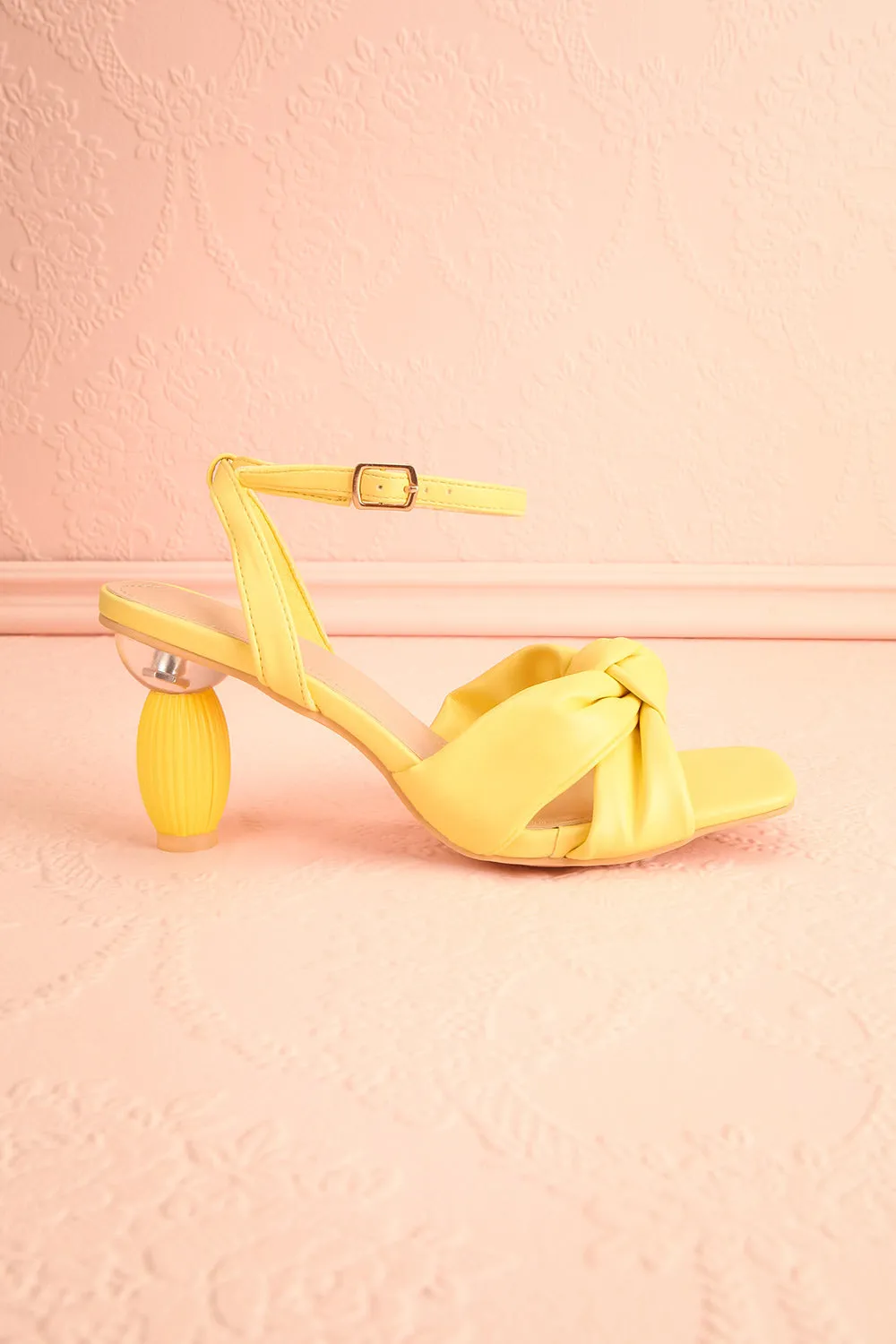 Derella Yellow | Faux Leather Heeled Sandals