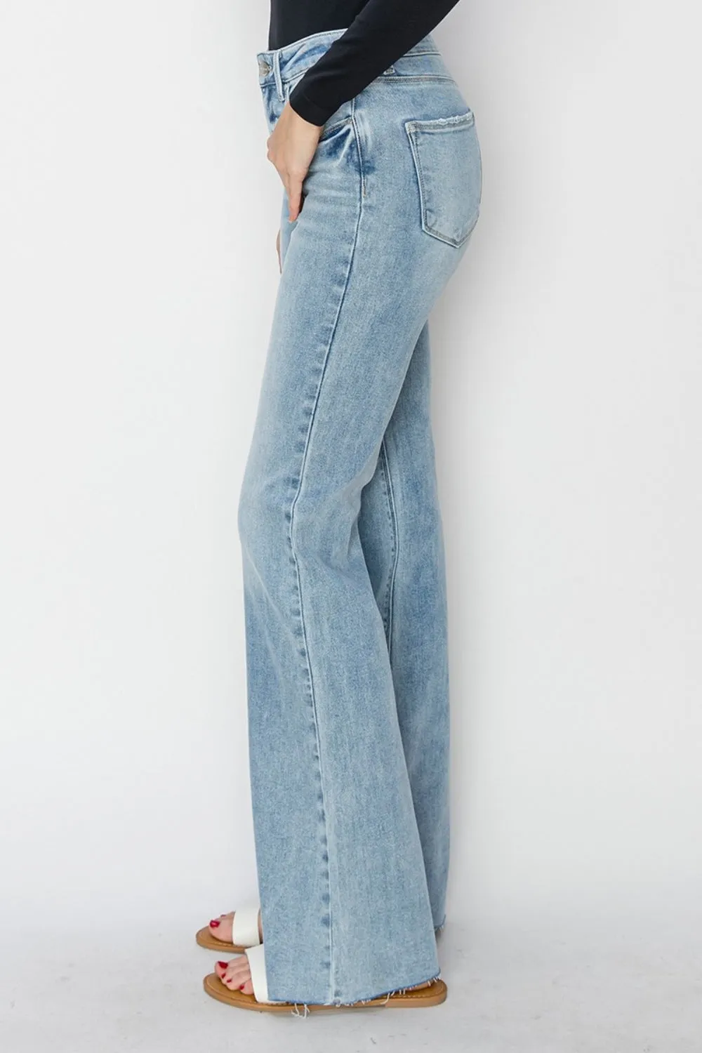 Desi High Rise Raw Hem Bootcut Jeans