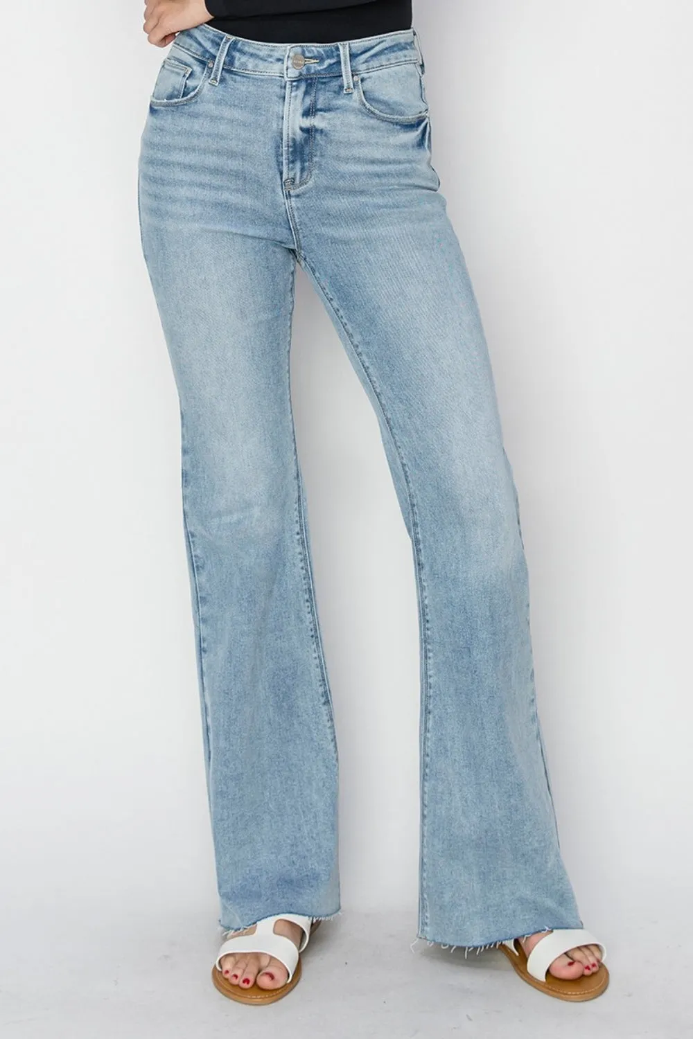 Desi High Rise Raw Hem Bootcut Jeans