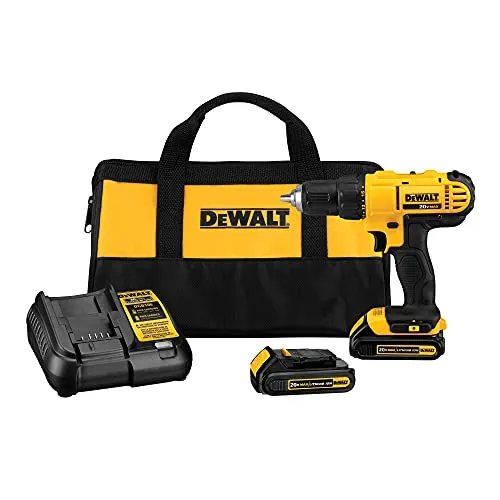 DEWALT 20V MAX* Cordless Drill/Driver Kit, Compact, 1/2-Inch (DCD771C2) & Black Oxide Drill Bit Set with Pilot Point, 13-Piece (DW1163)