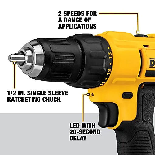 DEWALT 20V MAX* Cordless Drill/Driver Kit, Compact, 1/2-Inch (DCD771C2) & Black Oxide Drill Bit Set with Pilot Point, 13-Piece (DW1163)