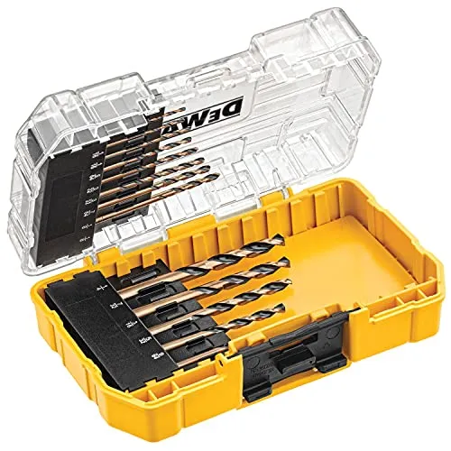 DEWALT 20V MAX* Cordless Drill/Driver Kit, Compact, 1/2-Inch (DCD771C2) & Black Oxide Drill Bit Set with Pilot Point, 13-Piece (DW1163)