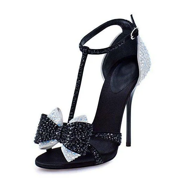 Diamond Bowknot Stiletto Heel Peep-toe Ankle Strap High Heel Sandals