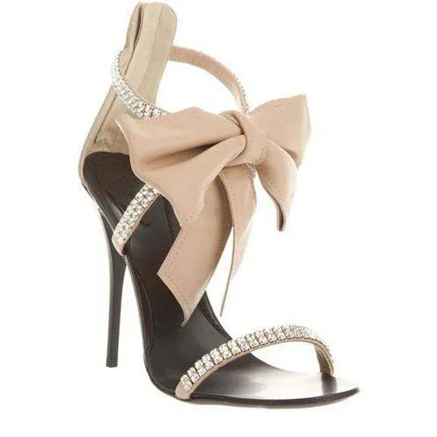 Diamond Bowknot Stiletto Heel Peep-toe Ankle Strap High Heel Sandals