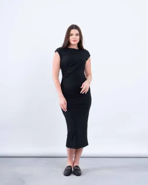 Draped Shoulder Bodycon Midi Dress
