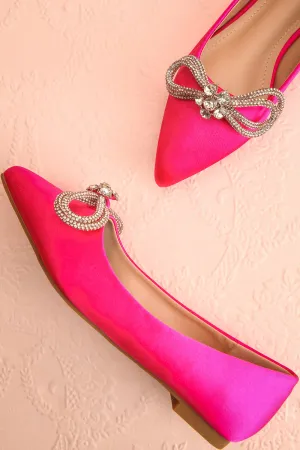 Effet Fuchsia | Satin Ballet Flats w/ Sequin Bow