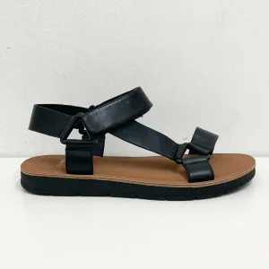 Evans Black Faux Leather Sporty Strap Sandals UK 4E
