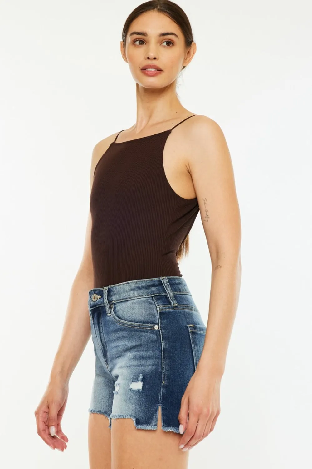 Explore More Collection - Kancan High Waist Raw Hem Denim Shorts