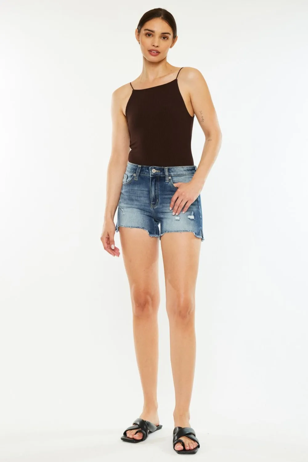 Explore More Collection - Kancan High Waist Raw Hem Denim Shorts