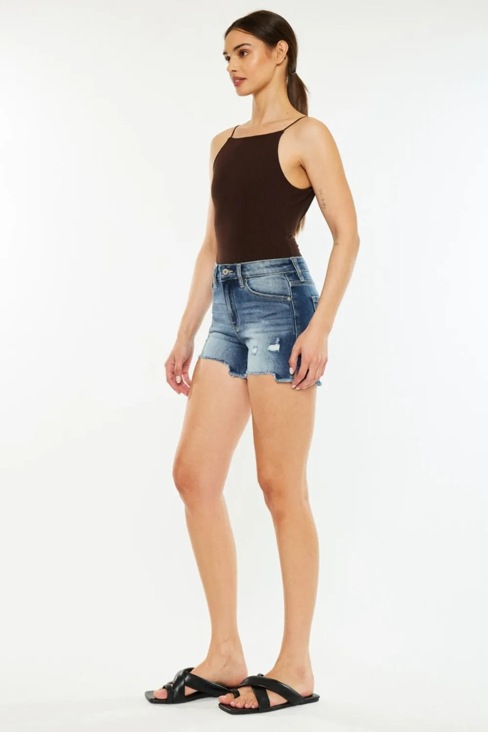 Explore More Collection - Kancan High Waist Raw Hem Denim Shorts