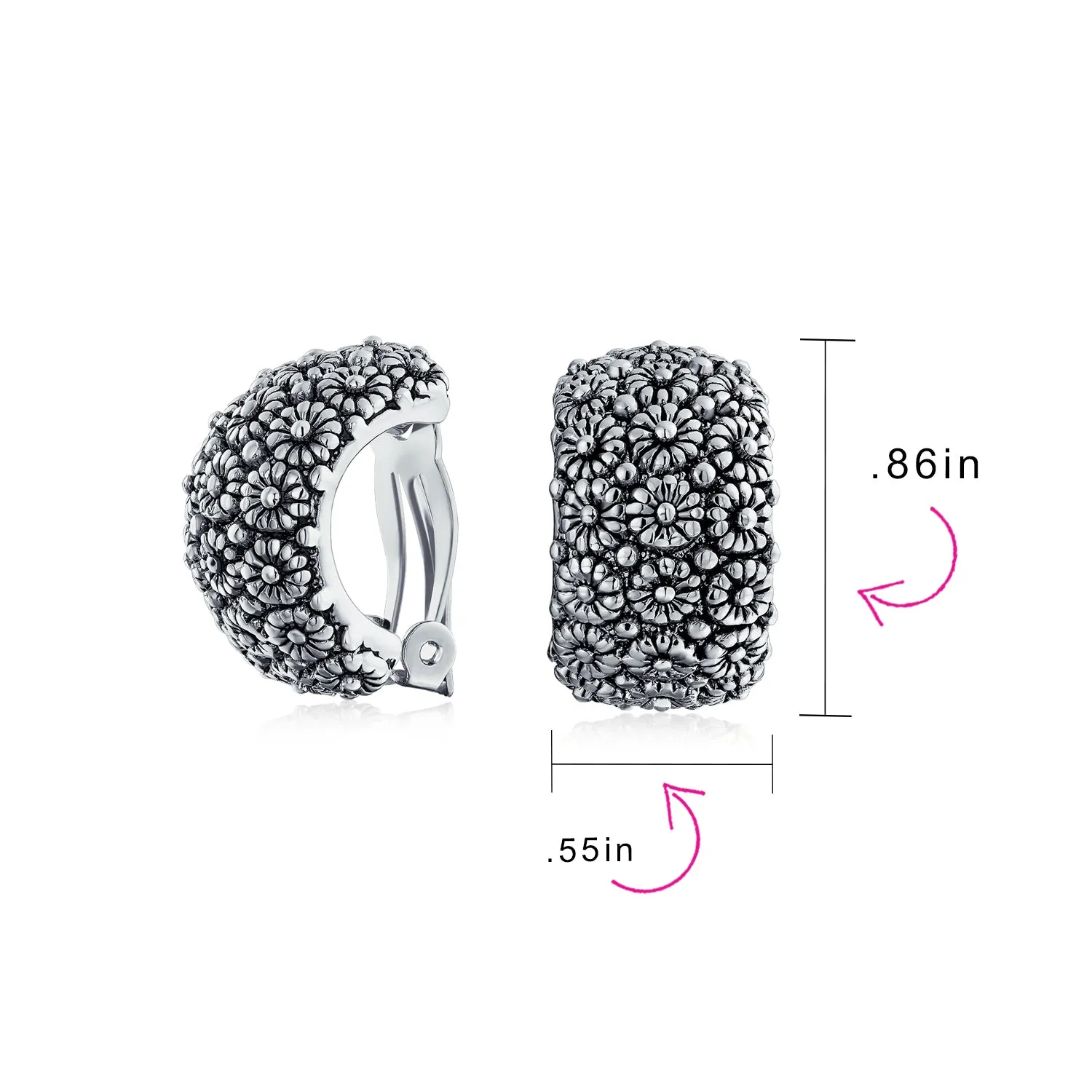 Fashion Sunflower Wide Half Hoop Clip-On Earrings for Non-Pierced Ears SilverGold