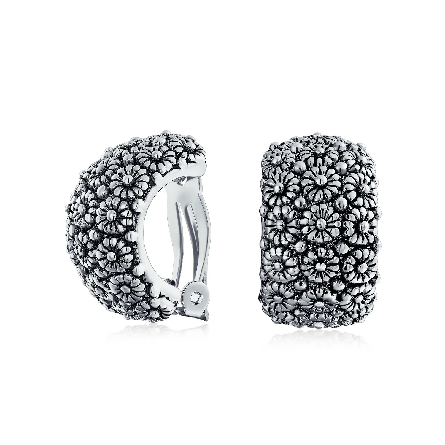 Fashion Sunflower Wide Half Hoop Clip-On Earrings for Non-Pierced Ears SilverGold